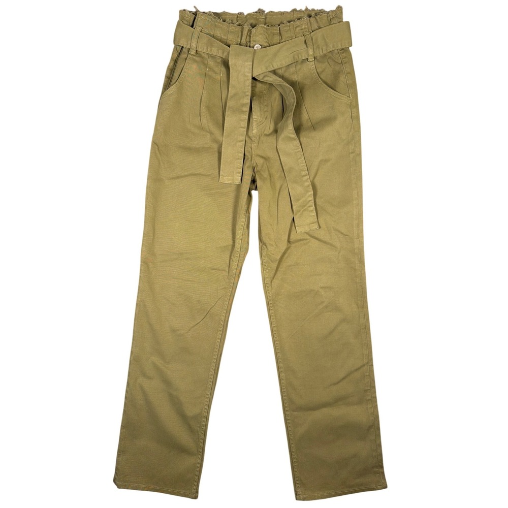 Hudson Los Angeles Remi High Rise Paperbag Straight Pants Olive Green 27